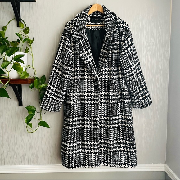Fashion Nova Jackets & Blazers - Fashion Nova Deeper Love Houndstooth Trench Coat - Black White Plaid Size 1X
